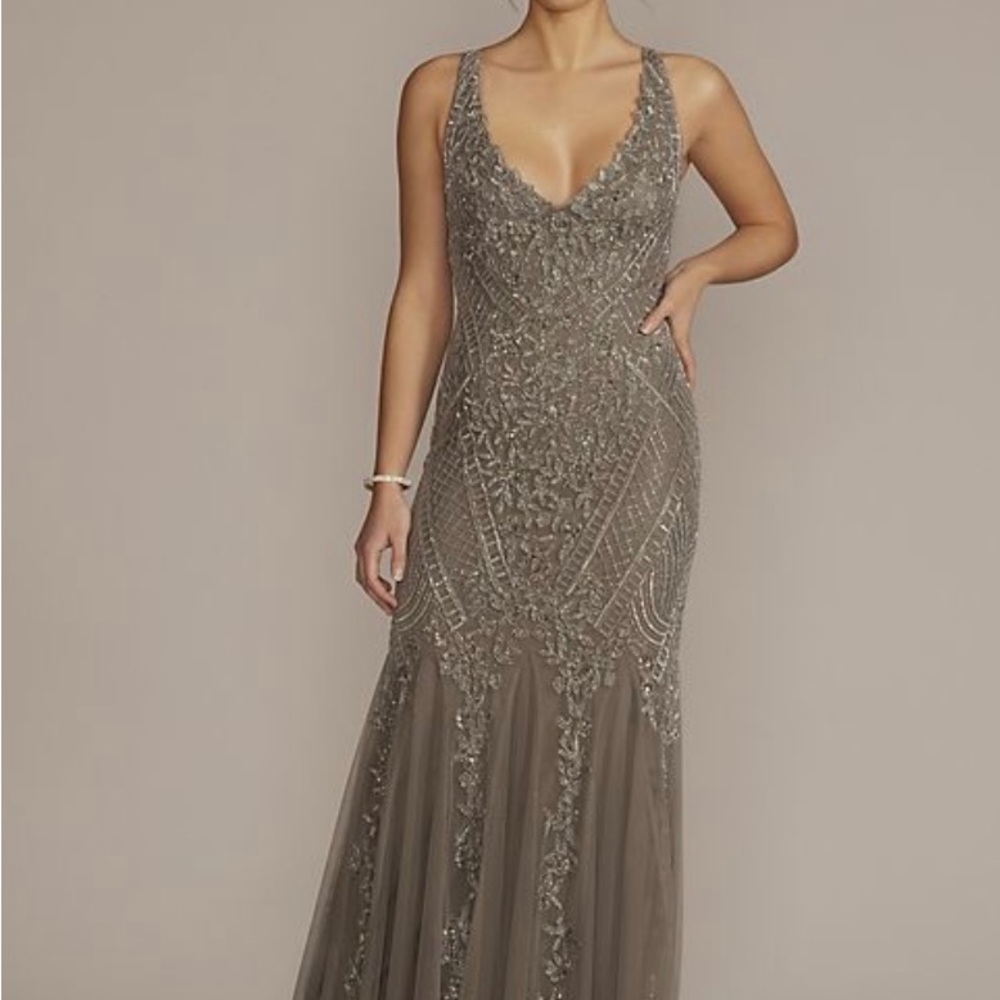 Galina Signature Embroidered Sequin Tank Gown with Godet Skirt